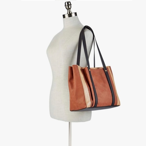 Relic by Fossil Bailey Leather Tote Shoulder Bag Brown Tan Black - Picture 2 of 9